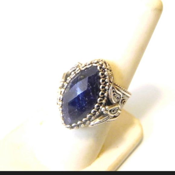Ottoman Silver Marquise Blue Corundum Ring Size 7 - Picture 3 of 6